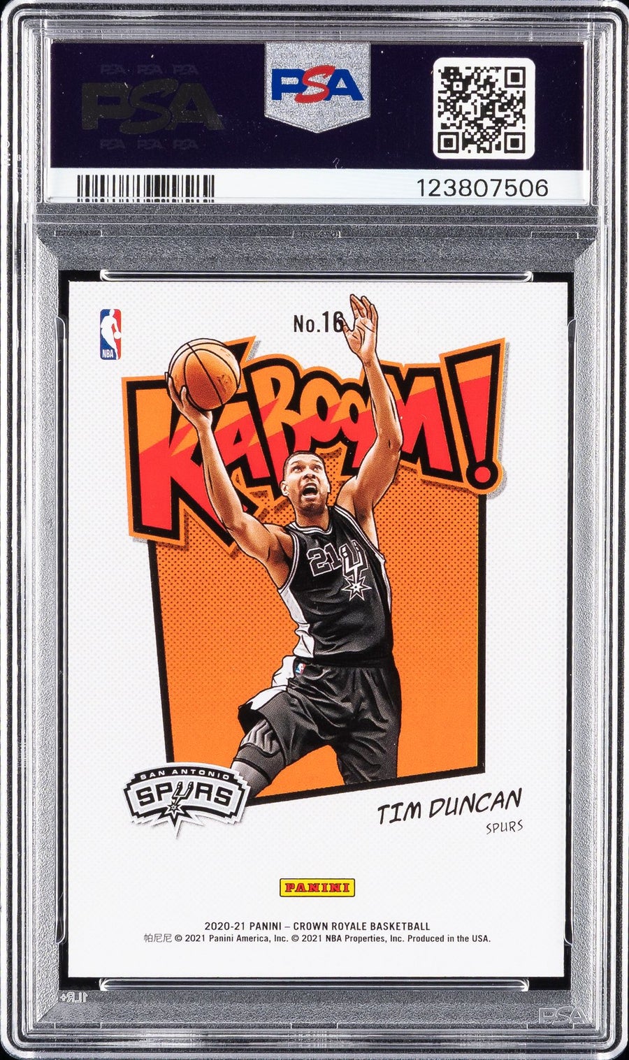 #16 TIM DUNCAN | 2020 PANINI CROWN ROYALE KABOOM! — back
